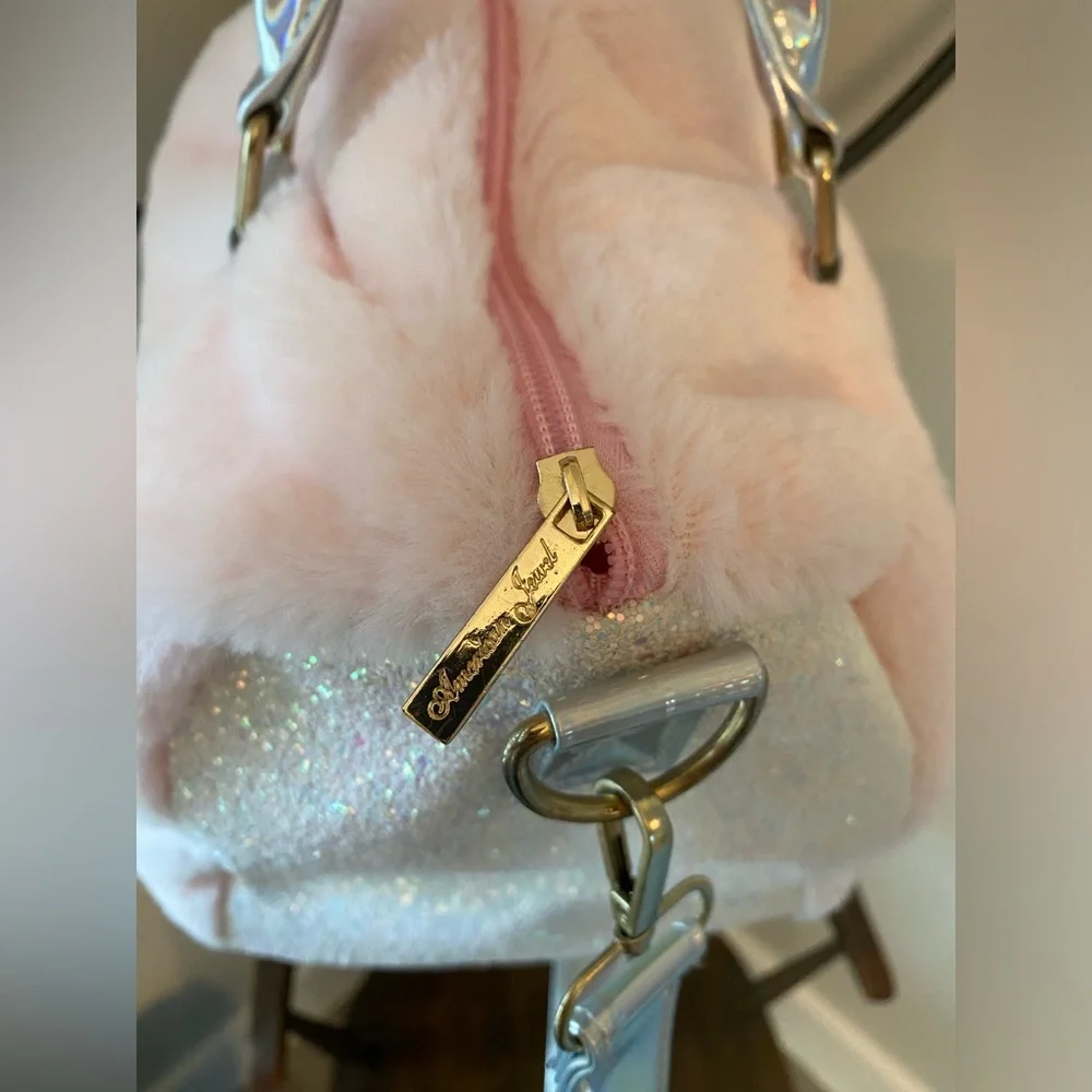 American Girl Big Girl Fuzzy Pink and Glitter Duffle Bag 🩷🤍